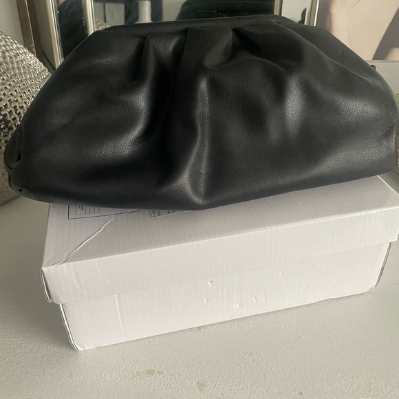 NWNT Black foux Leather Bag with Crescent Shape and shoulder strap - Picture 1 of 4